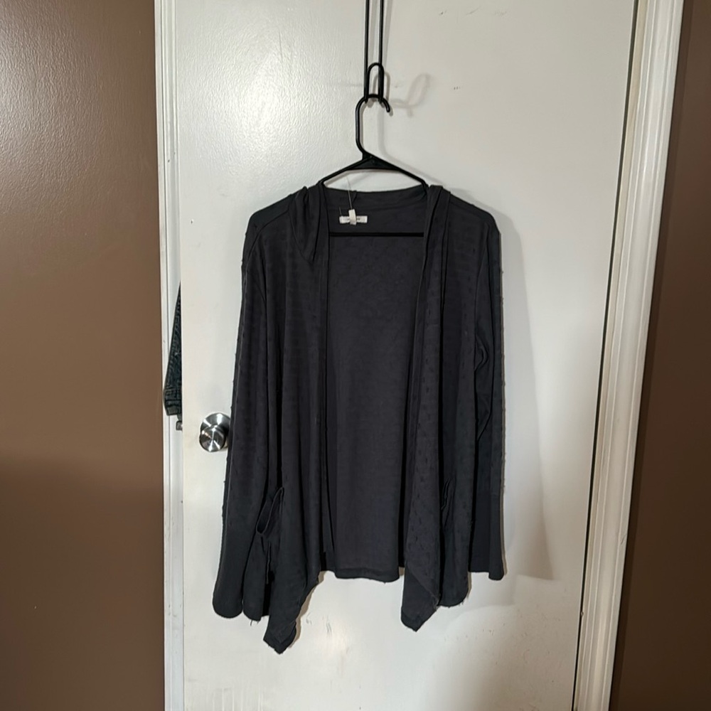 Blue/grayish Hooded open front cardigan